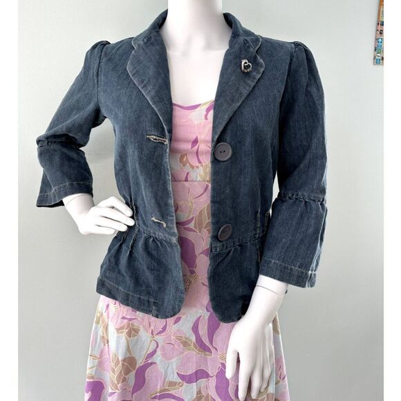 Vintage Y2k Cherokee Dark Wash Blue Denim Jean Blazer Suit Jacket size Small - Picture 2 of 8